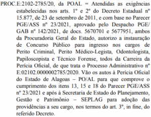 Perícia AL PGE vê impossibilidade jurídica para analisar concurso