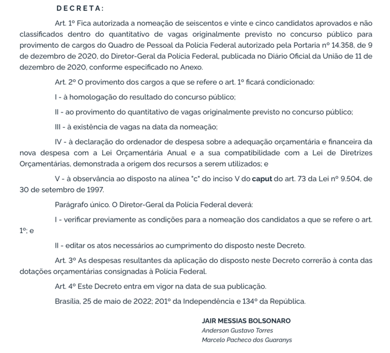 Concurso PF publicado o decreto que autoriza convocação de excedentes