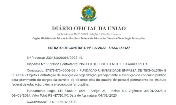 Concurso Iffar Extrato De Contrato Publicado Edital Iminente