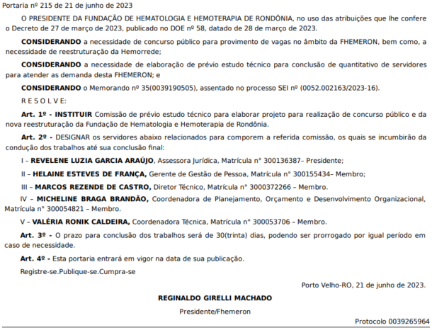 Concurso FHEMERON comissão é formada para novo edital