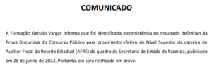 Concurso Sefaz MG resultado da discursiva será alterado