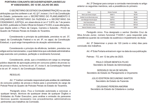 Concurso Pol Cia Penal To Comiss O Formada Para Novo Edital