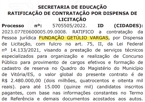 Concurso SEME Vitória ES FGV é a banca edital iminente