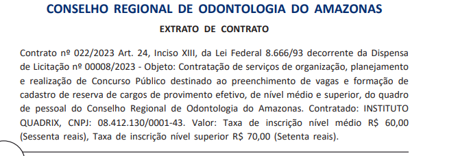 Concurso CRO AM QUADRIX é a banca organizadora