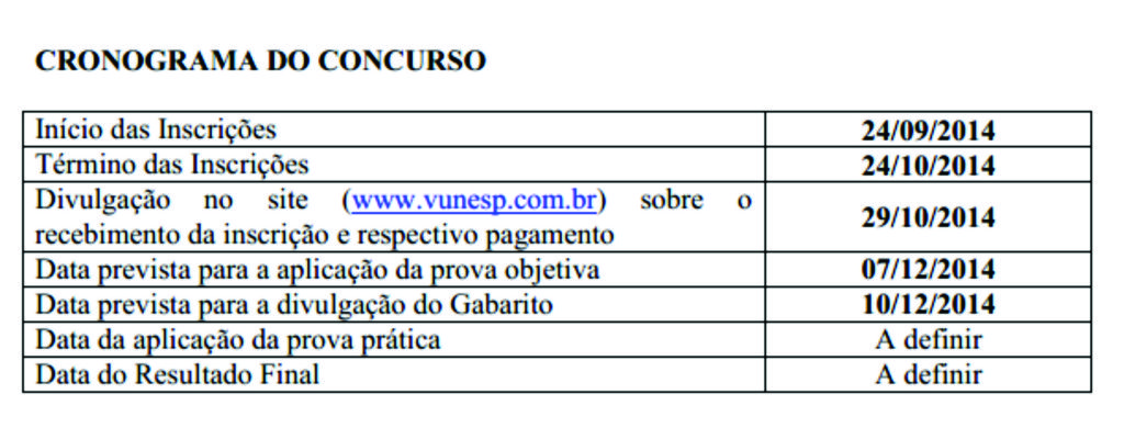 concurso do Tribunal de Justiça de São Paulo - cronograma