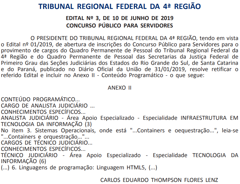 Edital n° 3 - Tribunal Regional Federal da 4ª Região