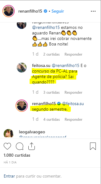 Confira abaixo a resposta do Governador de Alagoas, Renan Filho à um seguidor