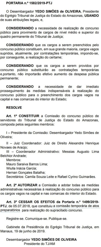 Comissão organizadora do Concurso TJ AM