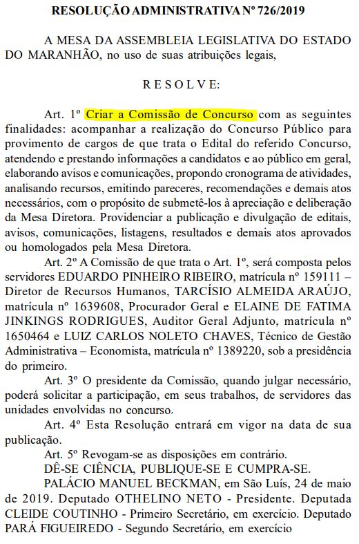 Comissão organizadora do concurso ALMA
