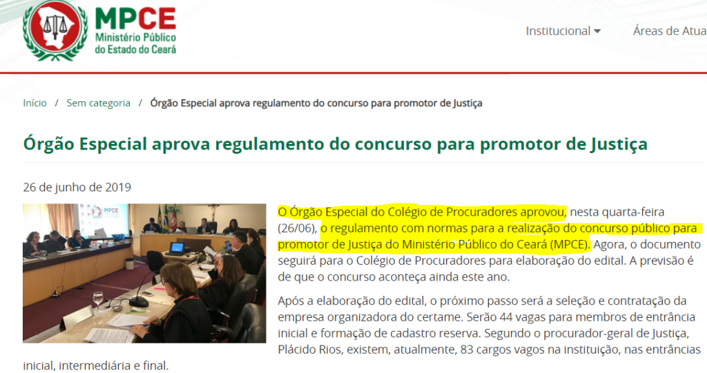 Confira abaixo a nota que confirma a aprovação do regulamento do concurso