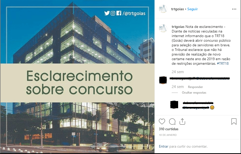 Nota de esclarecimento sobre o Concurso TRT GO