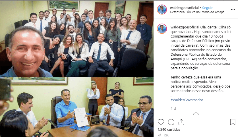 Concurso DPE AP Defensor: Rede social do governador Waldez Goes
