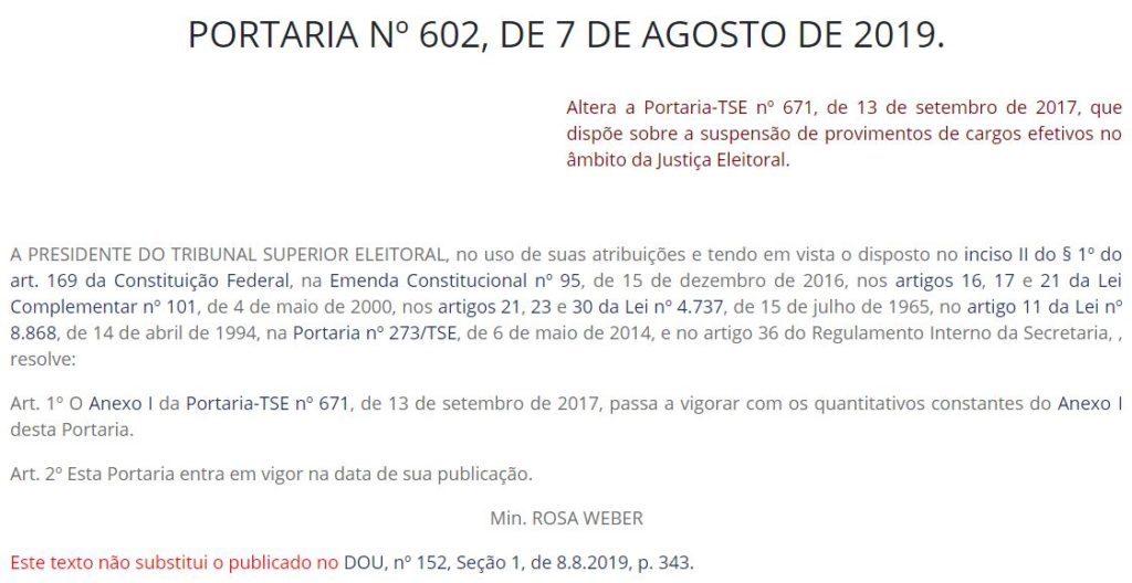 Concursos TRE: Portaria Nº 602/2019