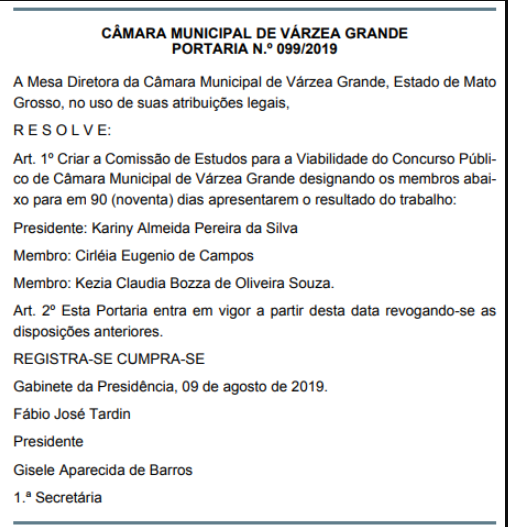 Confira abaixo o documento que revela a comissão organizadora do certame