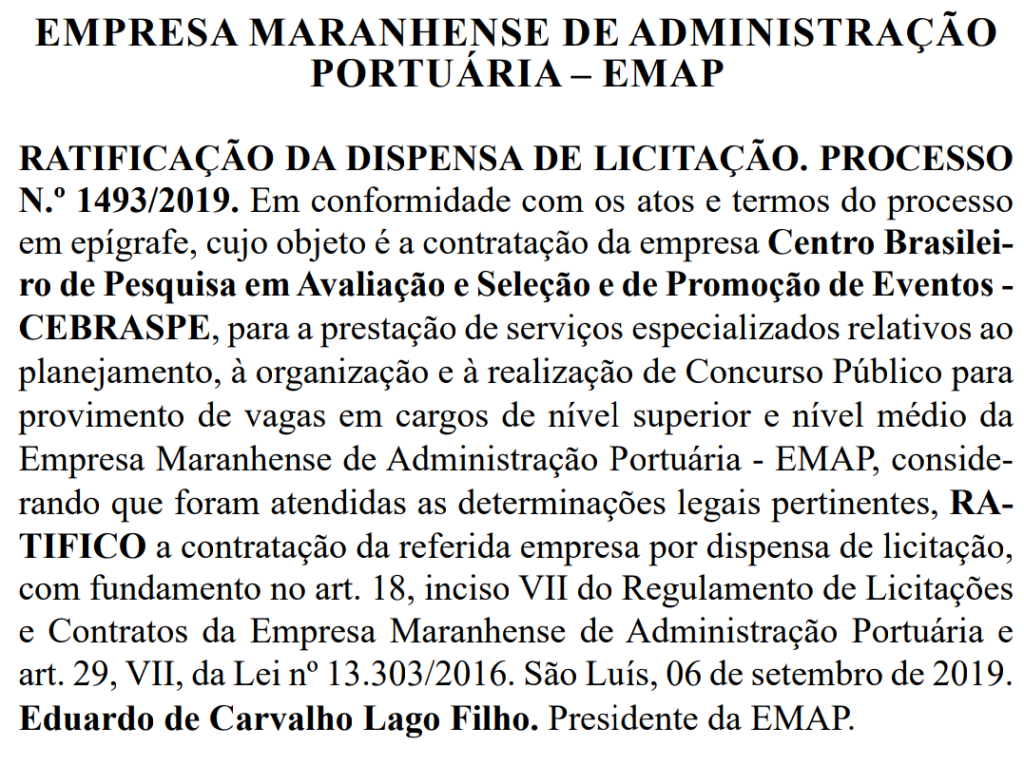 Banca organizadora do Concurso EMAP MA