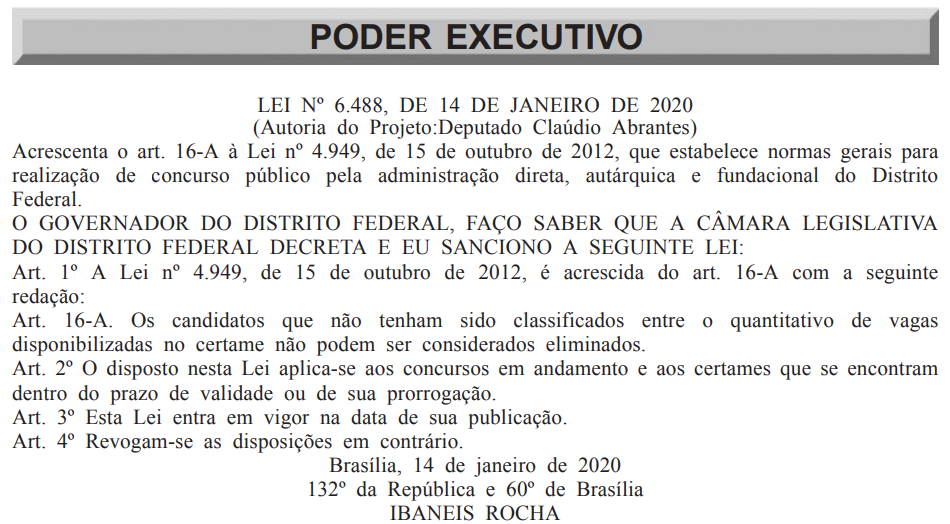 Transcrição da lei número 6488 sobre Concursos DF