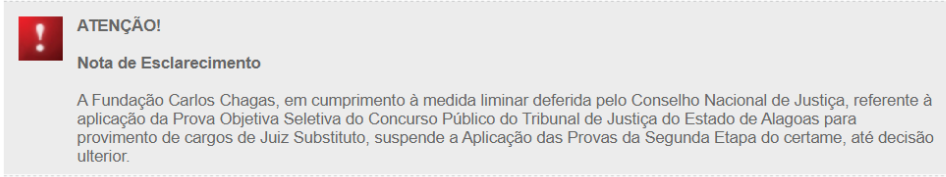 Nota concedida pela FCC sobre a suspensão do concurso Magistratura AL