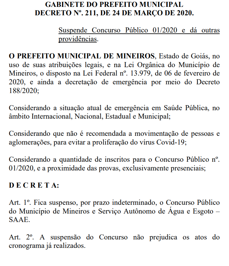 Camara Municipal De Goiania Estrategia Concursos Concurso Prefeitura De Mineiros Certame E Temporariamente Suspenso