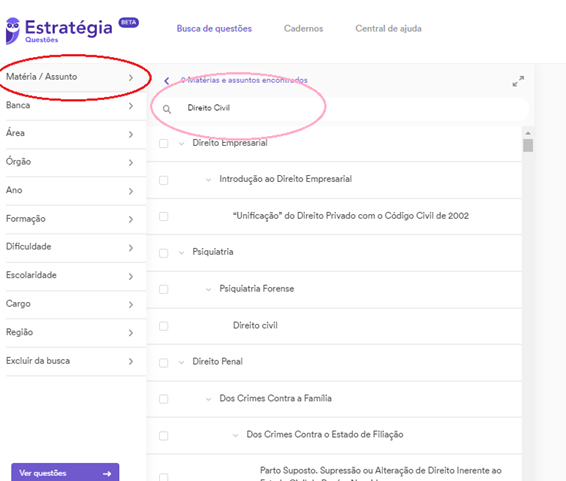 Busca textual de uma matéria/assunto