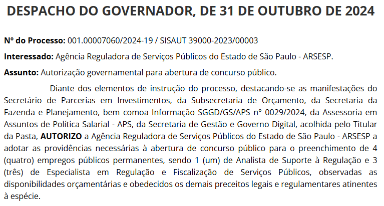 Concurso ARSESP tem novo edital autorizado; Confira!