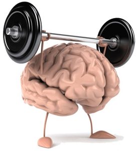 ilustração de cérebro fazendo atividade física com barra