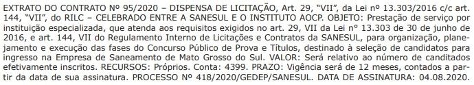 Banca do concurso SANESUL