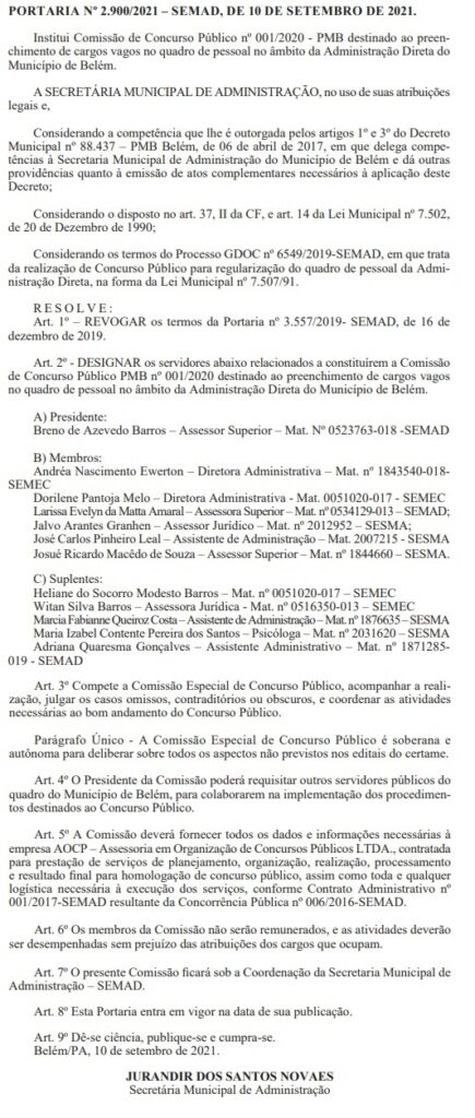 SEMAD Belém: nova comissão divulgada; 478 vagas!