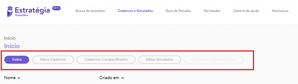 Tipos de cadernos e simulados