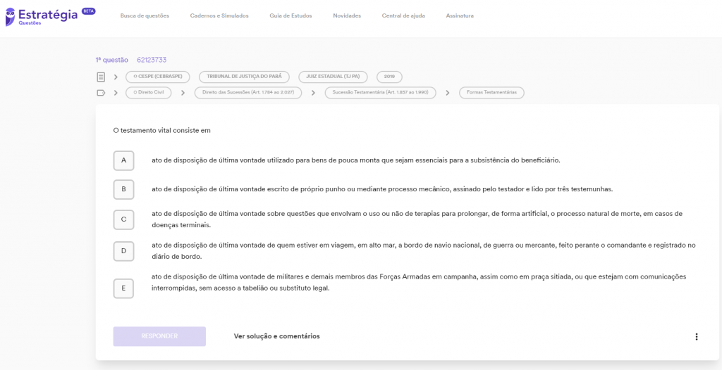 Visualização da primeira questão