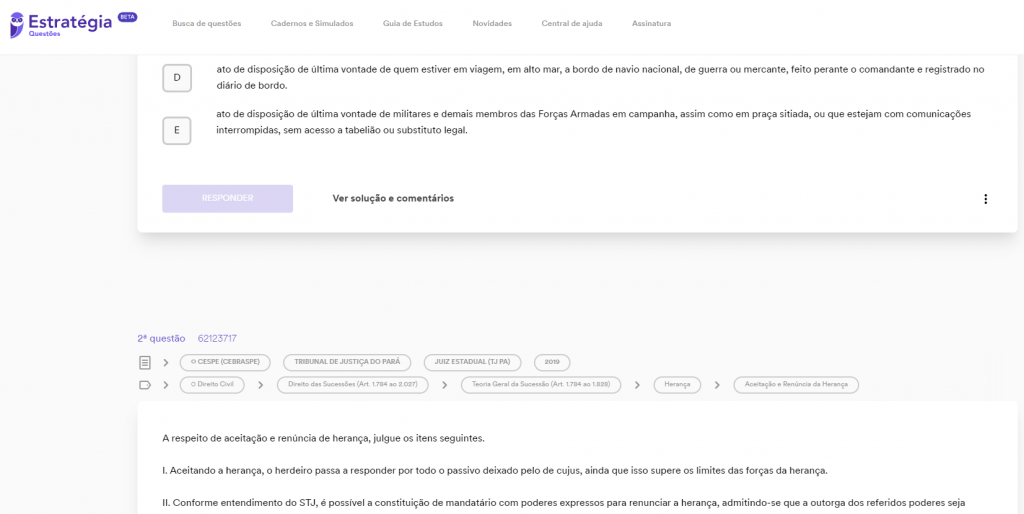 Visualização de mais de uma questão por página