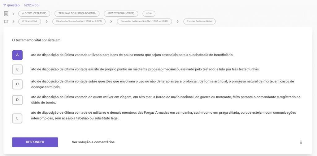 Selecionando uma alternativa da questão