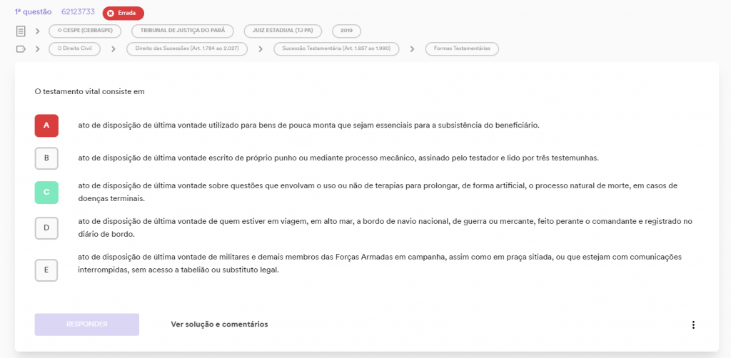 Tela de quando você errou a questão