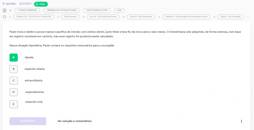 Tela de quando você acertou a questão