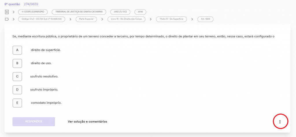 Adicionando e removendo questões do caderno
