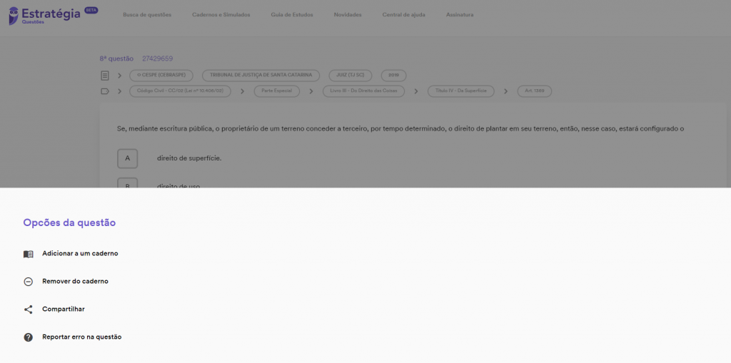 Opções da questão