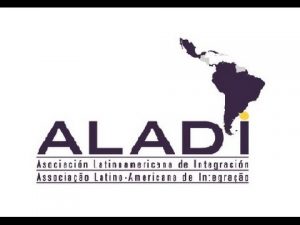 Ilustração com o mapa da América Latina e o logo da Aladi