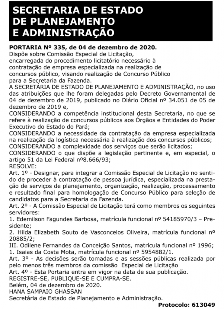 Portaria (Comissão Sefaz Pará 2021)