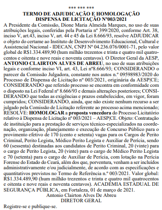 Dispensa de licitação da banca organizadora