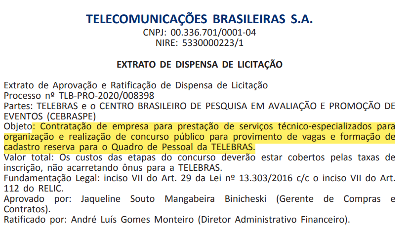 Concurso Telebras: Cebraspe contrato para organizar seleção