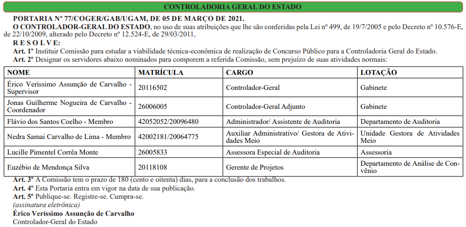 Comissão do concurso CGE RR