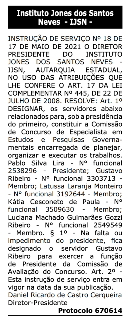 Comissão concurso IJSN.