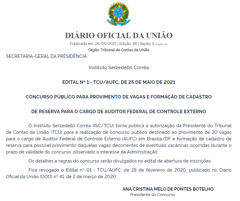 Nova autorização do Concurso TCU