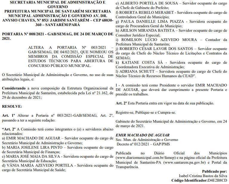 Comissão formada – concurso Prefeitura de Santarém
