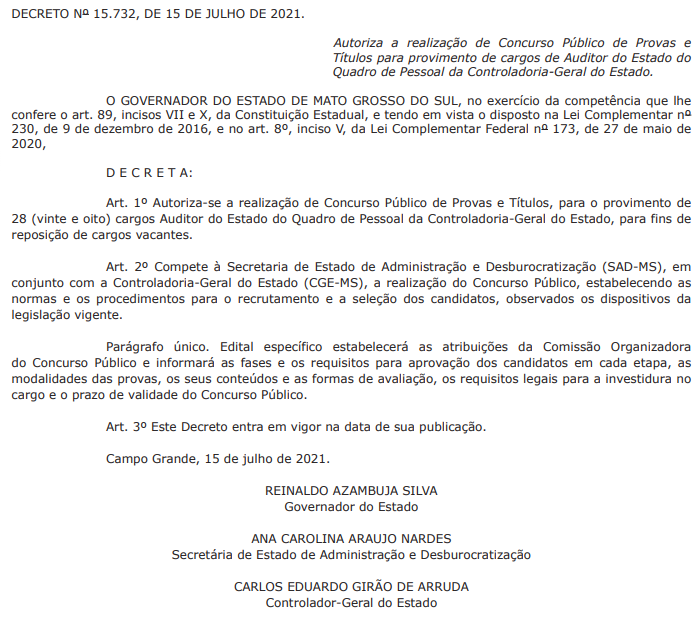 Autorização - Concurso CGE MS
