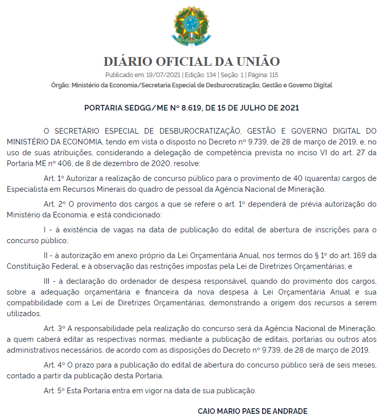 novo concurso ANM autorizado