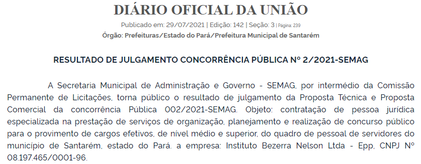 Banca definida - concurso Prefeitura de Santarém