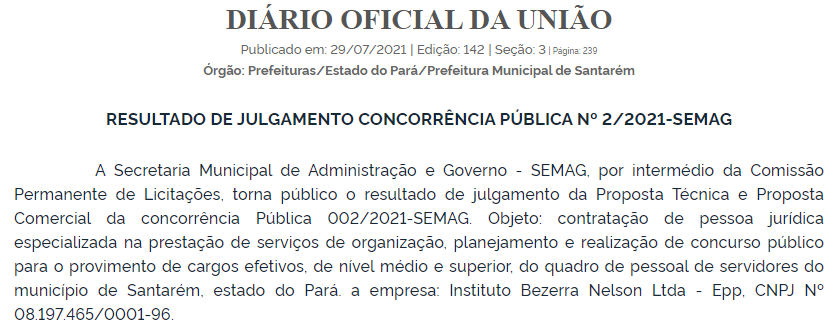 Banca definida – concurso Prefeitura de Santarém
