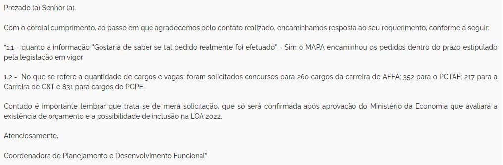 Concurso MAPA solicitado