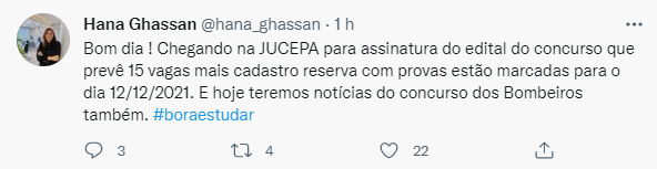 Hanna Ghassan, ao anunciar assinatura do edital da JUCEPA, comentou sobre o concurso do Corpo de Bombeiros do Estado do Pará. “[…] Hoje teremos notícias do concurso dos Bombeiros também." 