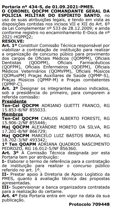 Concurso PM ES comissão formada